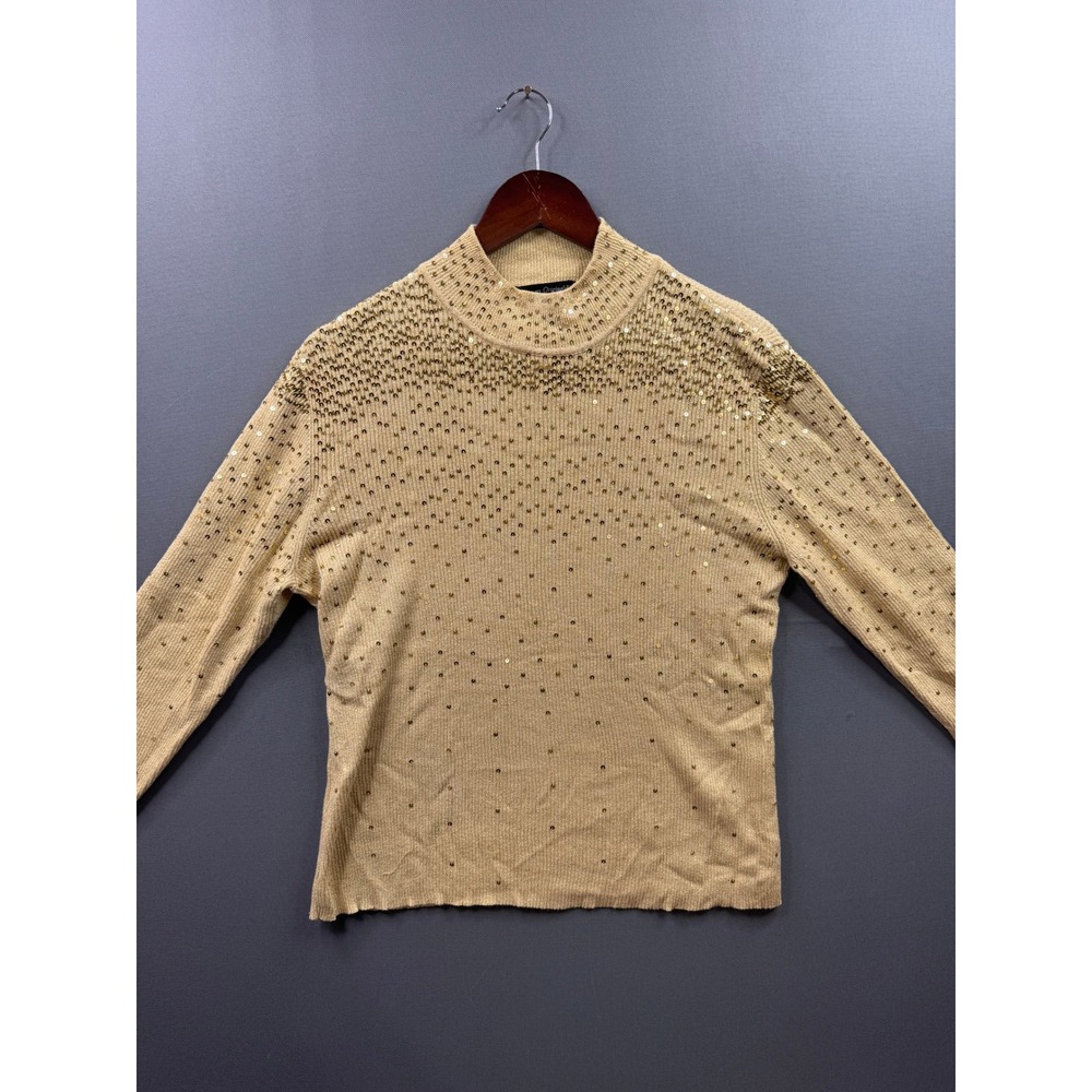 Designers Originals Gold Sequin Mock Neck Ribbed Metallic Knit Sweater Womens XL